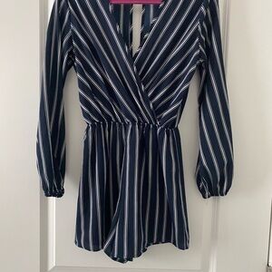 Charlotte Russe Navy and White Striped Romper